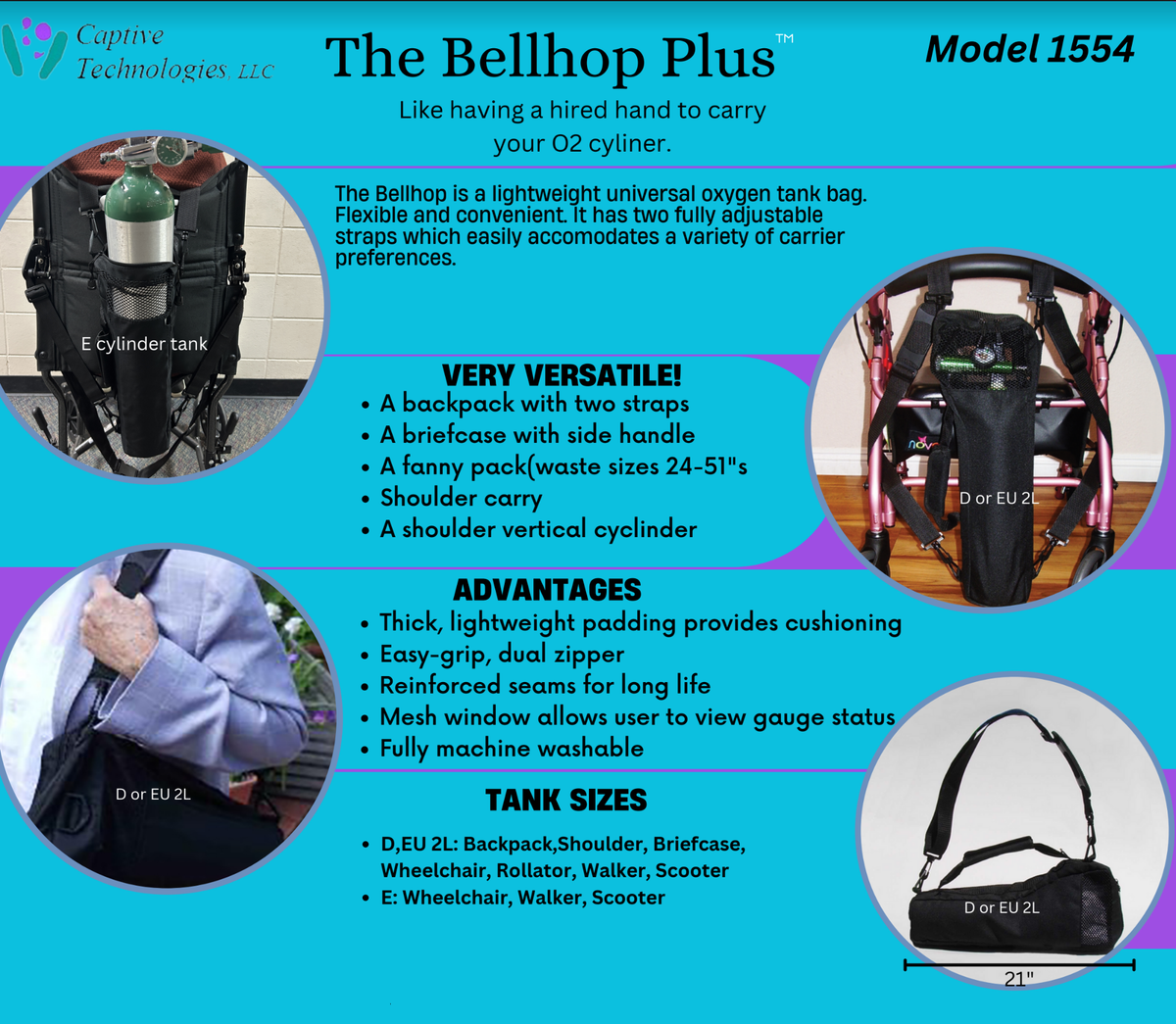 Bellhop Backpack style Oxygen Cylinder Carrier