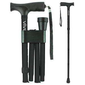 FOLDING CANE, 33"-37" HEIGHT, ERGONOMIC GRIP, TRAVEL CLIP AND POUCH