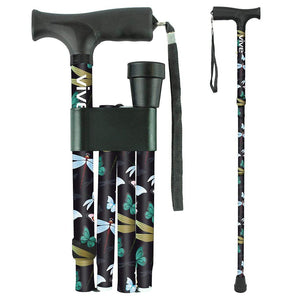 FOLDING CANE, 33"-37" HEIGHT, ERGONOMIC GRIP, TRAVEL CLIP AND POUCH