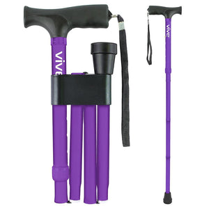 FOLDING CANE, 33"-37" HEIGHT, ERGONOMIC GRIP, TRAVEL CLIP AND POUCH