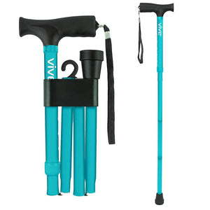 FOLDING CANE, 33"-37" HEIGHT, ERGONOMIC GRIP, TRAVEL CLIP AND POUCH